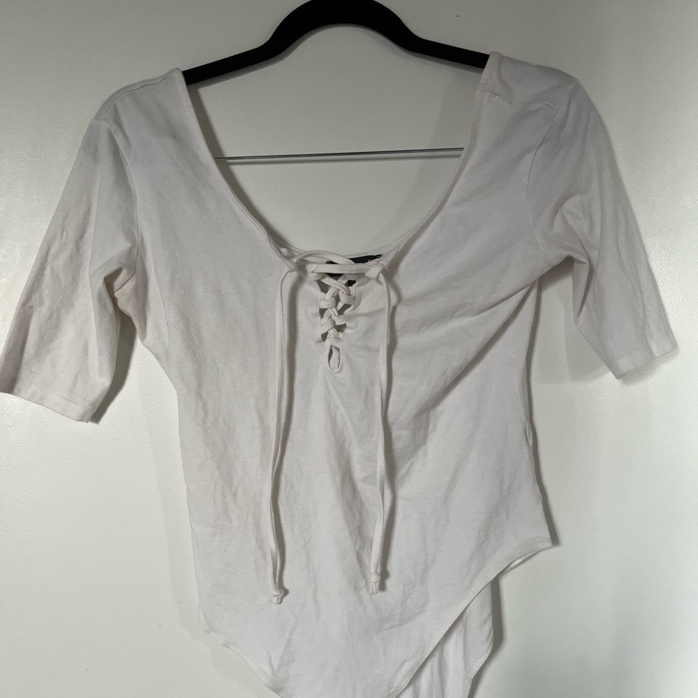 White Lace-Up Bodysuit